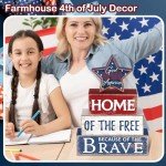 Huquary 4 Pcs Farmhouse 4th of July Patriotic Table Sign Independence Day Table Wood Decorations Patriotic Themed Rustic Farmhouse Wood Block Sign for Party Home Desk (Retro Star)