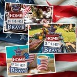 Huquary 4 Pcs Farmhouse 4th of July Patriotic Table Sign Independence Day Table Wood Decorations Patriotic Themed Rustic Farmhouse Wood Block Sign for Party Home Desk (Retro Star)