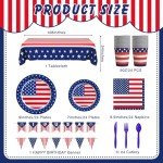 Cecnamt American Flag Themed Party Decorations, 170 Pcs Patriotic Party Supplies, Patriotic Party Decorations Including Banner, Plates, Cups, Napkins, Cutlery, Straws and Tablecloths, Serves 24