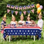 Cecnamt American Flag Themed Party Decorations, 170 Pcs Patriotic Party Supplies, Patriotic Party Decorations Including Banner, Plates, Cups, Napkins, Cutlery, Straws and Tablecloths, Serves 24