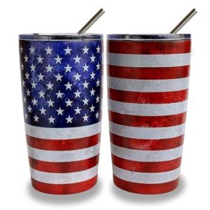 CINHOLL American Flag Patriotic Tumbler 20oz 4th Of July Cups Stainless Steel Insulated Tumblers Veteran Day Gifts Coffee Mug for Men Women