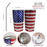 CINHOLL American Flag Patriotic Tumbler 20oz 4th Of July Cups Stainless Steel Insulated Tumblers Veteran Day Gifts Coffee Mug for Men Women