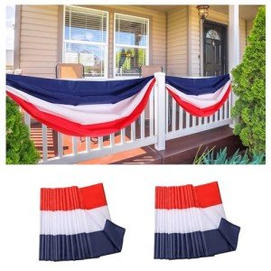 Aokansha American Patriotic Banner Decorations Porch Outdoor Bunting Flags 2x20Ft Red,White & Blue Stripe Banner 4th of July Decor Home Garden Outside USA Patriotic Flag Independence Day Labor Day Veterans Day Memorial Days-2Pack