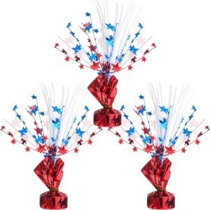 3 Pack Metallic Plastic Patriotic Spray Centerpiece with Red White and Blue Star Shape, 4th of July Decorations for Independence Day Celebration Supplies Decor