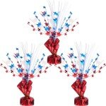 3 Pack Metallic Plastic Patriotic Spray Centerpiece with Red White and Blue Star Shape, 4th of July Decorations for Independence Day Celebration Supplies Decor