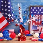 3 Pack Metallic Plastic Patriotic Spray Centerpiece with Red White and Blue Star Shape, 4th of July Decorations for Independence Day Celebration Supplies Decor