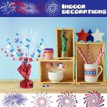 3 Pack Metallic Plastic Patriotic Spray Centerpiece with Red White and Blue Star Shape, 4th of July Decorations for Independence Day Celebration Supplies Decor