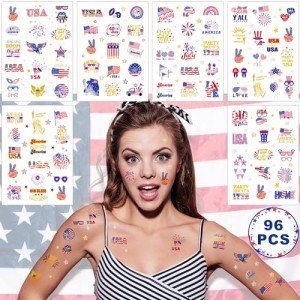 94PCS Veterans Day Temporary Tattoos, Waterproof Fourth of July Body Stickers, Patriotic Parade Party Accessories, Long Lasting Tattoo Stickers for 4th of July Gathering, Thank You to Our Heroes