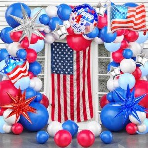 4th of July Balloon Garland Arch Kit 158 Pcs Red Blue White Balloons Arch USA Themed Balloons for Independence Day Party Decorations Patriotic Party Supplies