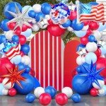 4th of July Balloon Garland Arch Kit 158 Pcs Red Blue White Balloons Arch USA Themed Balloons for Independence Day Party Decorations Patriotic Party Supplies