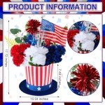 CroBlissful 4th of July Decoration Patriotic Table Centerpiece Red White Blue Artificial Flower Hat Pot Set Memorial Day Flower Arrangement Hat Vases USA Independence Day Decor for Home Table Office