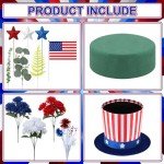 CroBlissful 4th of July Decoration Patriotic Table Centerpiece Red White Blue Artificial Flower Hat Pot Set Memorial Day Flower Arrangement Hat Vases USA Independence Day Decor for Home Table Office