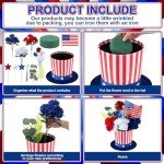 CroBlissful 4th of July Decoration Patriotic Table Centerpiece Red White Blue Artificial Flower Hat Pot Set Memorial Day Flower Arrangement Hat Vases USA Independence Day Decor for Home Table Office