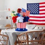 CroBlissful 4th of July Decoration Patriotic Table Centerpiece Red White Blue Artificial Flower Hat Pot Set Memorial Day Flower Arrangement Hat Vases USA Independence Day Decor for Home Table Office