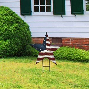 K KILIPES Metal American Star Yard Sign Outdoor Garden Stake Decor Patriotic Star Barn Ornaments US Flag Barn Star Decorative Yard Signs Stakes Lawn Art Sign for 4th of July Memorial Veterans Day