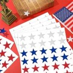 JarThenaAMCS 300Pcs Glitter Patriotic Star Sticker 4th of July Stars Stickers Red, Blue & Silver Star-Shaped Self-Adhesive Stickers for Invitations Party Favors and Crafts, 10 Sheet
