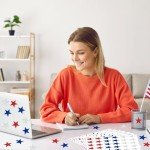 JarThenaAMCS 300Pcs Glitter Patriotic Star Sticker 4th of July Stars Stickers Red, Blue & Silver Star-Shaped Self-Adhesive Stickers for Invitations Party Favors and Crafts, 10 Sheet