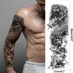 Military Temporary Tattoo Sleeves, Full Arm Large War Soldier Fake Tattoos Sleeve For Men Women Adult, Black Long Lasting Patriotic Warrior Temp Tatoo Sticker Leg Body Art Makeup, 6-Sheet