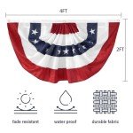 2x4 Ft Bunting Flag 4th of July Decor Outdoor Banner American Patriotic Pleated Half Fan Flags Embroidered Stars USA Banner Flags for Outside Porch Garden Window Memorial Day