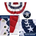 2x4 Ft Bunting Flag 4th of July Decor Outdoor Banner American Patriotic Pleated Half Fan Flags Embroidered Stars USA Banner Flags for Outside Porch Garden Window Memorial Day