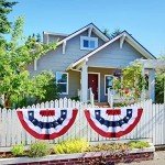 2x4 Ft Bunting Flag 4th of July Decor Outdoor Banner American Patriotic Pleated Half Fan Flags Embroidered Stars USA Banner Flags for Outside Porch Garden Window Memorial Day