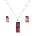 ZOLEAROPY American Flag Necklace Earrings Set Charm Rhinestone USA Flag Pendnat Neckalce Stars Stripes Stud Earrings For Woman (silver)