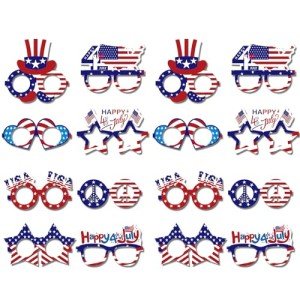 16 Pack 4th of July Decorations,Independence Day American Flag Glasses Red Blue White Patriotic USA Sunglasses Fourth of July Accessories for Photo Booth Memorial Day Props Party Favors Supplies Kids