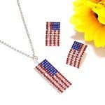 ZOLEAROPY American Flag Necklace Earrings Set Charm Rhinestone USA Flag Pendnat Neckalce Stars Stripes Stud Earrings For Woman (silver)