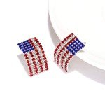 ZOLEAROPY American Flag Necklace Earrings Set Charm Rhinestone USA Flag Pendnat Neckalce Stars Stripes Stud Earrings For Woman (silver)