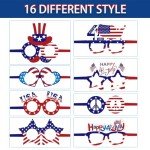 16 Pack 4th of July Decorations,Independence Day American Flag Glasses Red Blue White Patriotic USA Sunglasses Fourth of July Accessories for Photo Booth Memorial Day Props Party Favors Supplies Kids
