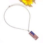 ZOLEAROPY American Flag Necklace Earrings Set Charm Rhinestone USA Flag Pendnat Neckalce Stars Stripes Stud Earrings For Woman (silver)