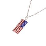 ZOLEAROPY American Flag Necklace Earrings Set Charm Rhinestone USA Flag Pendnat Neckalce Stars Stripes Stud Earrings For Woman (silver)