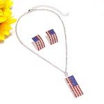 ZOLEAROPY American Flag Necklace Earrings Set Charm Rhinestone USA Flag Pendnat Neckalce Stars Stripes Stud Earrings For Woman (silver)