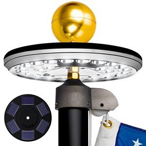 Deluxe Black 2nd Generation Flag Pole Light Solar Powered, 1300 Lumen Weatherproof Solar LED Light for Most Flagpoles, 100% Flag Coverage from Dusk to Dawn for 12+ Hours, Black
