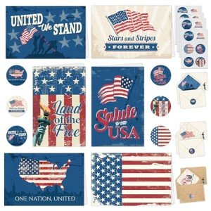 Decorably 24 Pack 6x4in Patriotic Note Cards with Envelopes & Stickers, 6 Designs Thank You for Your Service Cards with Printed Message Inside
