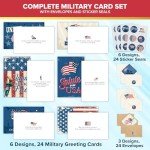 Decorably 24 Pack 6x4in Patriotic Note Cards with Envelopes & Stickers, 6 Designs Thank You for Your Service Cards with Printed Message Inside