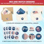 Decorably 24 Pack 6x4in Patriotic Note Cards with Envelopes & Stickers, 6 Designs Thank You for Your Service Cards with Printed Message Inside