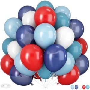 HILAVO Red Blue White Balloons, 60 PCS 12 inch Navy Blue Light Blue and Red Latex Balloon for Labor Nautical Baseball Party Decorations Birthday Britain Sporting 4th of July Independence Day