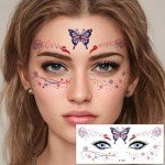 Face Temporary Tattoos Sticker 10 Sheets 4th of July Flag Butterfly Tattoos Face Eyes Stickers Decorations Fit for Women Girls Patriotic Makeup Festival Party,2024 Style
