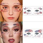Face Temporary Tattoos Sticker 10 Sheets 4th of July Flag Butterfly Tattoos Face Eyes Stickers Decorations Fit for Women Girls Patriotic Makeup Festival Party,2024 Style