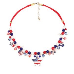 Lonext Patriotic Necklace 4th of July Chunky Bead Choker American Flag Necklace for Women Independence Day Accessory Gifts