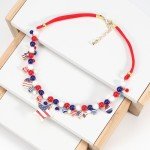 Lonext Patriotic Necklace 4th of July Chunky Bead Choker American Flag Necklace for Women Independence Day Accessory Gifts