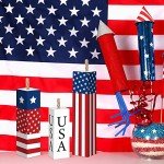 Amyhill 3 Pcs 4th of July Wooden Table Decorations Patriotic Table Centerpieces Independence Day Wood Firework Fourth of July Table Signs for Home Farmhouse Decor(Star)