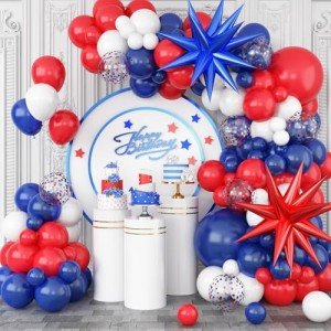 Red White and Blue Balloons Arch Garland Kit, 4th of July Balloons Red Royal Blue White Balloon Arch with Red Blue Star Foil Balloons for Birthday Wedding Nautical Patriotic Baseball Theme Party Decor