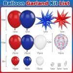 Red White and Blue Balloons Arch Garland Kit, 4th of July Balloons Red Royal Blue White Balloon Arch with Red Blue Star Foil Balloons for Birthday Wedding Nautical Patriotic Baseball Theme Party Decor
