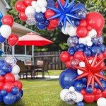 Red White and Blue Balloons Arch Garland Kit, 4th of July Balloons Red Royal Blue White Balloon Arch with Red Blue Star Foil Balloons for Birthday Wedding Nautical Patriotic Baseball Theme Party Decor