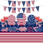 142Pcs American Flag Party Decorations 4th of July Patriotic Tableware Disposable Banner,Tablecloth,Plates,Napkins,Cups,Forks and Knives for Independence Day, Memorial Day Party Supplies ,Serve 20