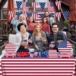 142Pcs American Flag Party Decorations 4th of July Patriotic Tableware Disposable Banner,Tablecloth,Plates,Napkins,Cups,Forks and Knives for Independence Day, Memorial Day Party Supplies ,Serve 20