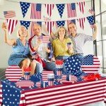 142Pcs American Flag Party Decorations 4th of July Patriotic Tableware Disposable Banner,Tablecloth,Plates,Napkins,Cups,Forks and Knives for Independence Day, Memorial Day Party Supplies ,Serve 20