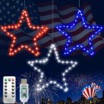 Red White and Blue Lights,3Pack 4th of July Decorations Iron Framed Hanging Patriotic Star Lights 145LED USB Operated Indoor Window Lights for Fourth of July,Independence Labor Memorial Day Home Decor
